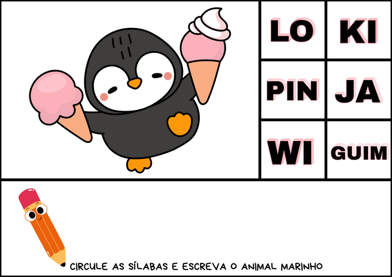 Aprendendo as sílabas - versão animais marinhos - 10 páginas