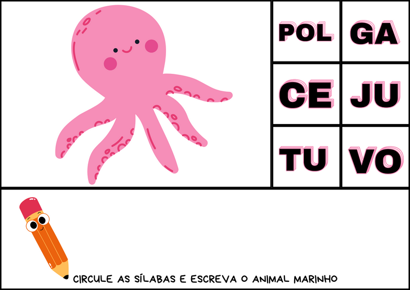Aprendendo as sílabas - versão animais marinhos - 10 páginas