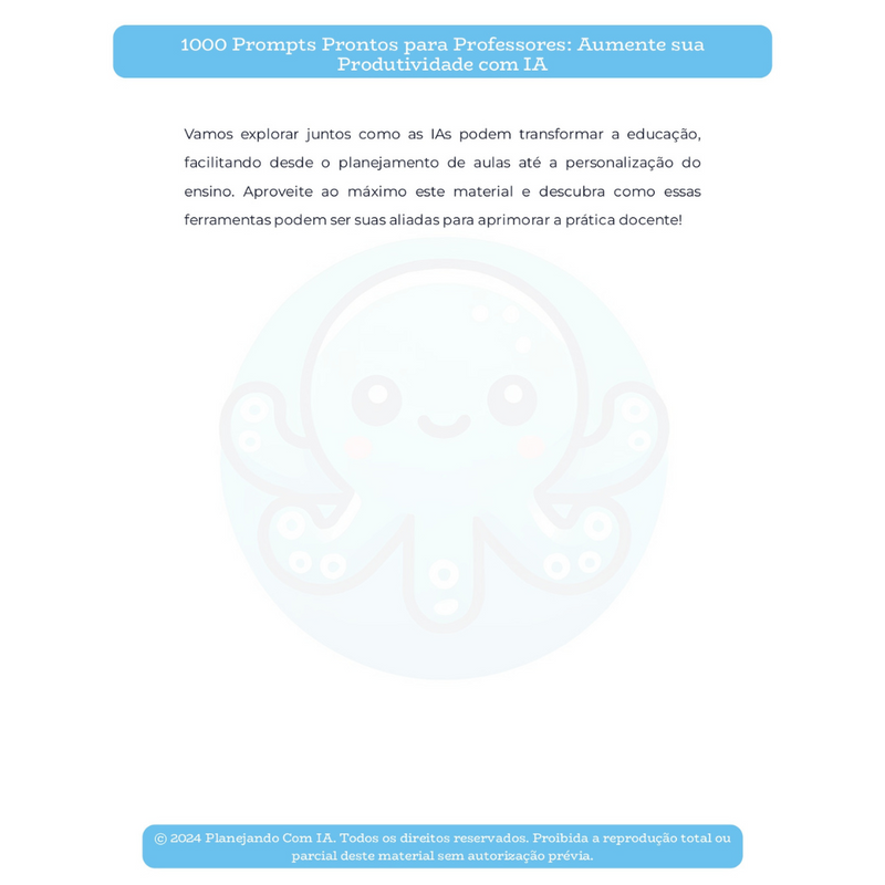 Ebook: 1000 Prompts Prontos para Professores: Aumente a sua Produtividade com IA