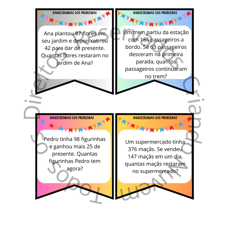 Sacola interativa - Bandeirinhas dos problemas matemáticos - 44 problemas