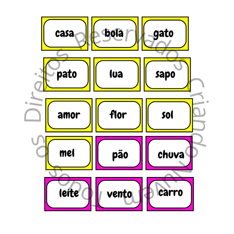 Dado da Leitura - 60 palavras - Disponível em letra bastão maiúscula ou minúscula.