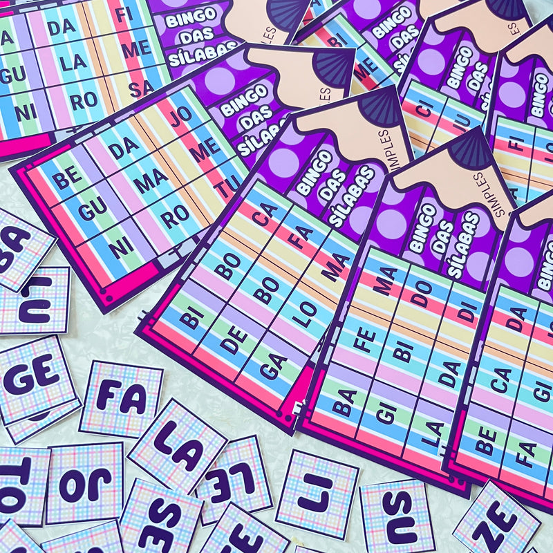 Sacola -  Bingo das Sílabas Simples - 20 ou 40 cartelas - Fortaleça a leitura e a consciência fonológica de forma divertida!