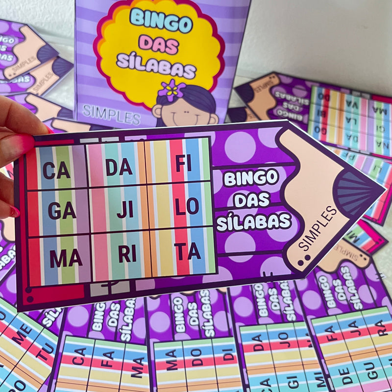 Sacola -  Bingo das Sílabas Simples - 20 ou 40 cartelas - Fortaleça a leitura e a consciência fonológica de forma divertida!