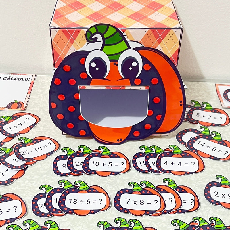 Caixa das 4 operações matemáticas - versão abóbora - 40 cards
