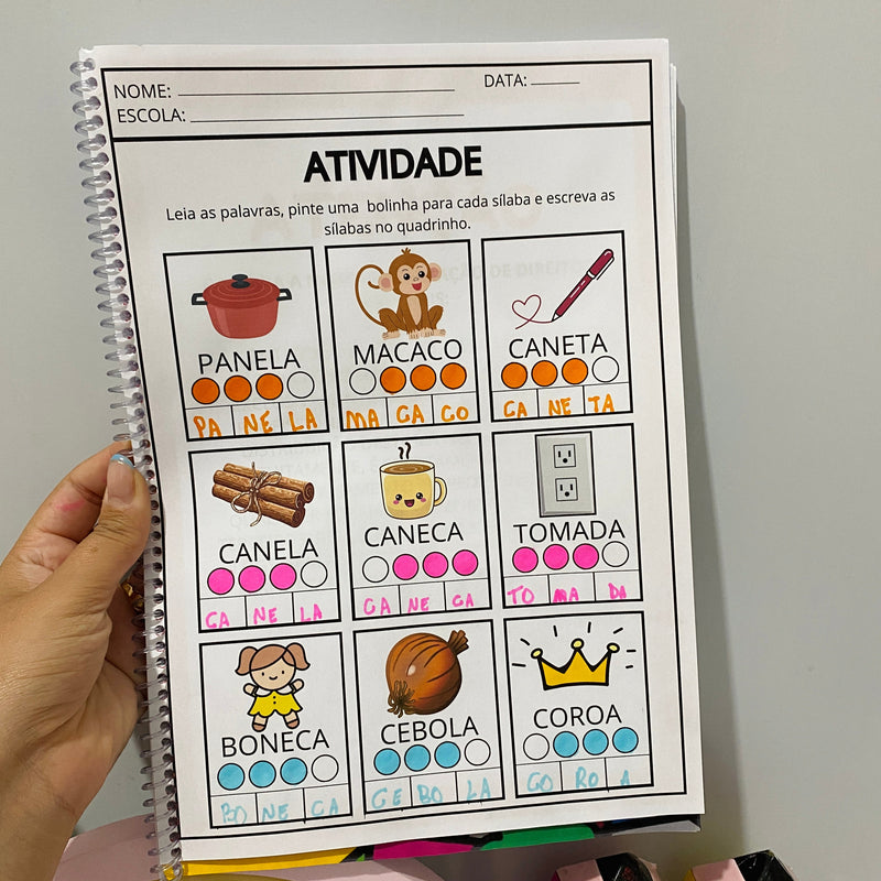 Apostila - Sílabas na Prática - 126 palavras para separar as sílabas - Leitura fluente, escrita correta e coordenação motora.