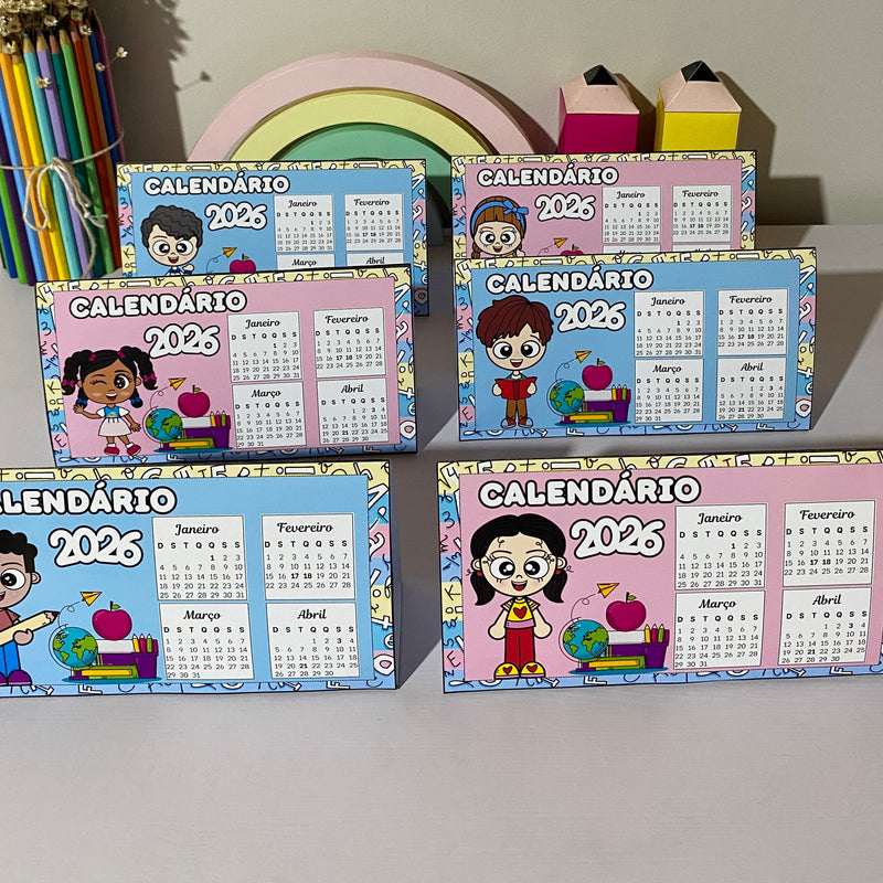 Calendário 2026 – Tema Escolar Infantil 3 modelinhos de cada (menino e menina) ✨