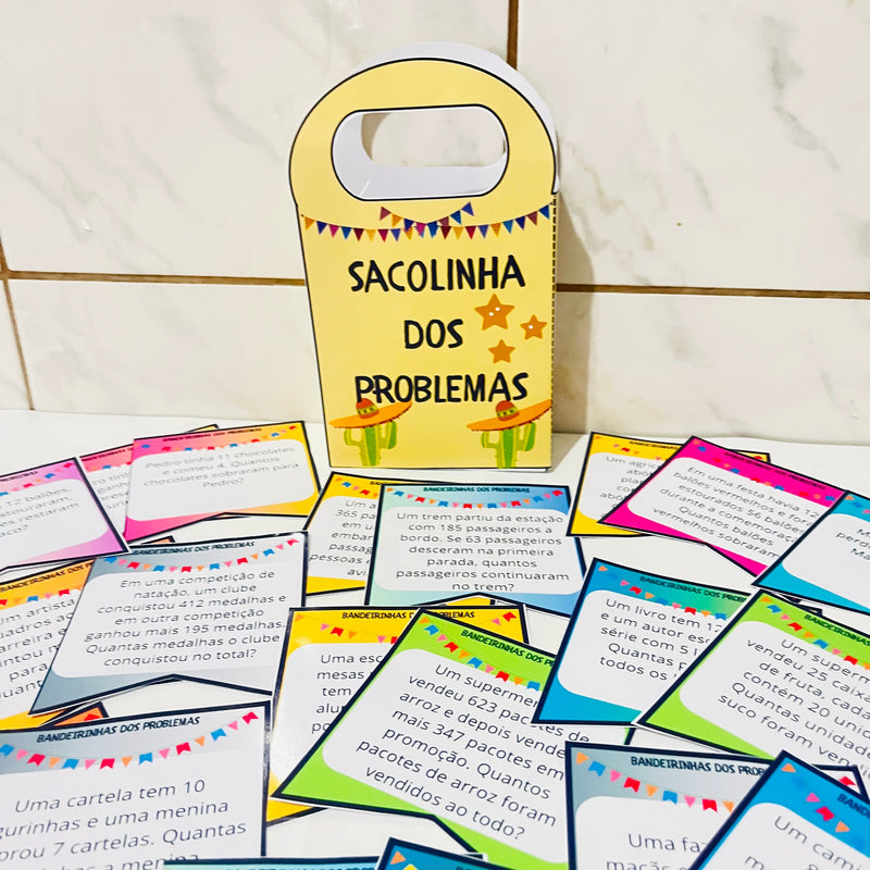 Sacola interativa - Bandeirinhas dos problemas matemáticos - 44 problemas