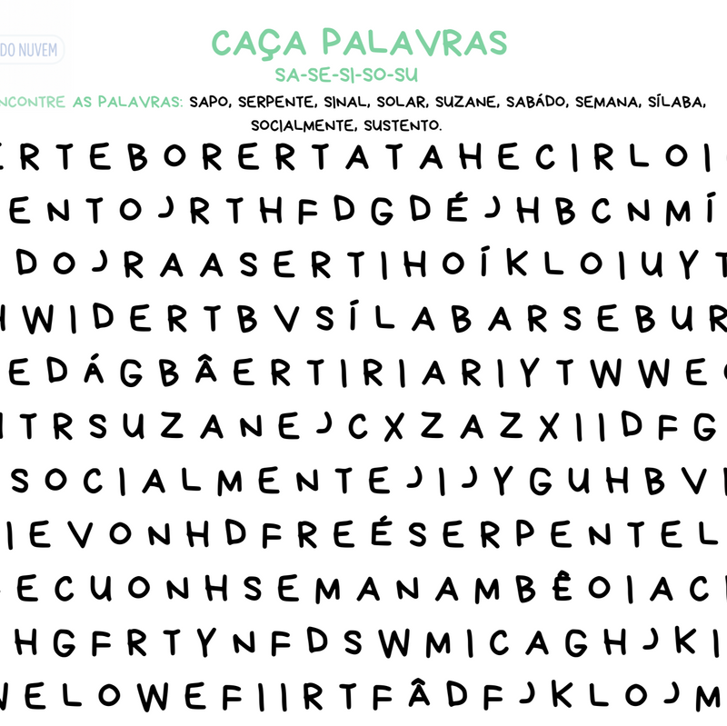 Caça palavras das famílias silábicas consoantes (BA a ZA)
