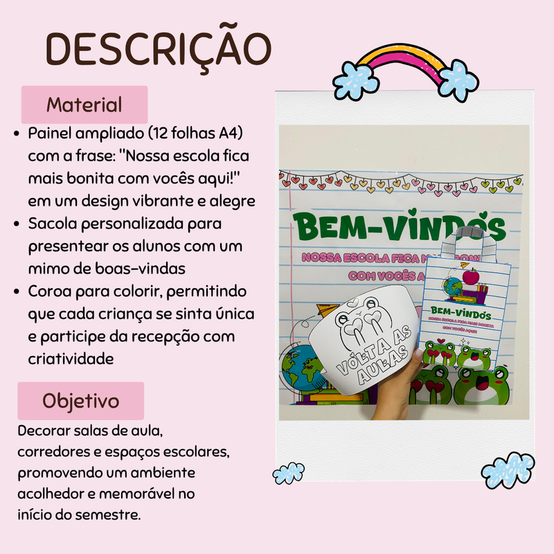Painel de boas-vindas – Tema Super Colorido + lembrancinhas