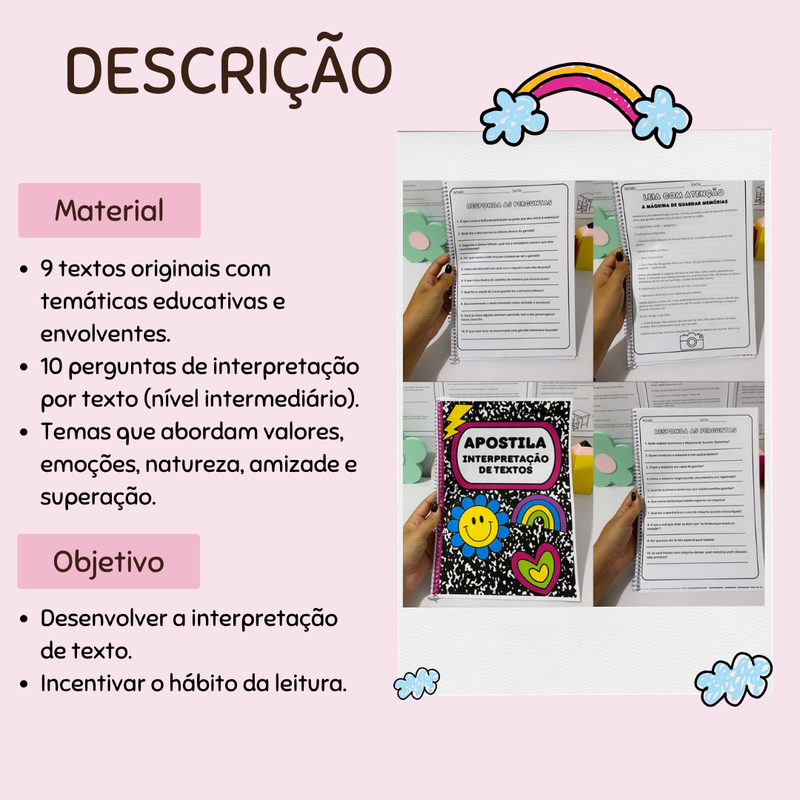 Apostila interpretação de textos - Nível Intermediário - 9 textos e 90 perguntas ao todo!!