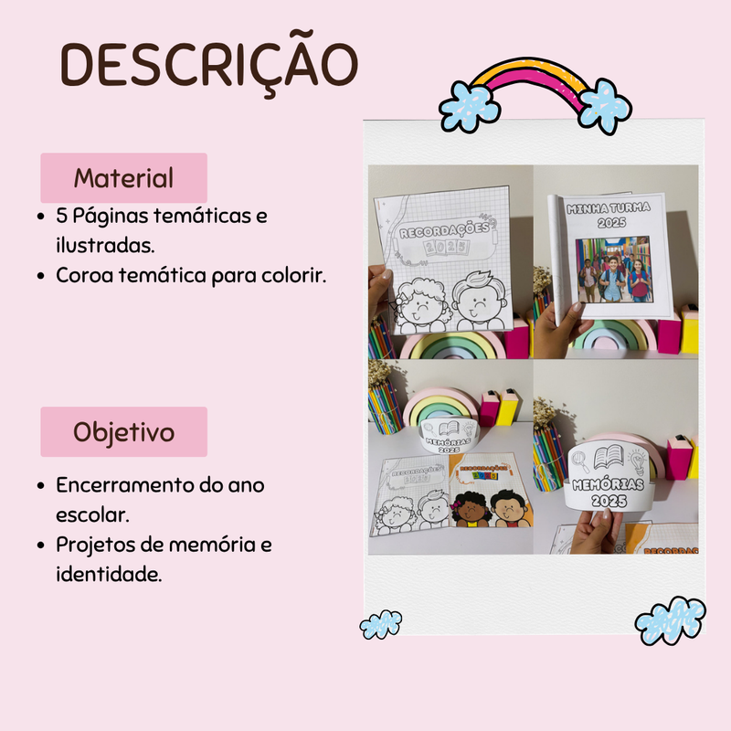 Livro de Recordações 2025 – Uma lembrança para guardar no coração! 5 páginas temáticas + coroa..