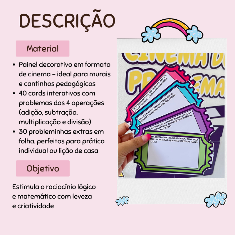PAINEL - Cinema dos problemas matemáticos -  40 Cards e 30 problemas contemplando todas as operações