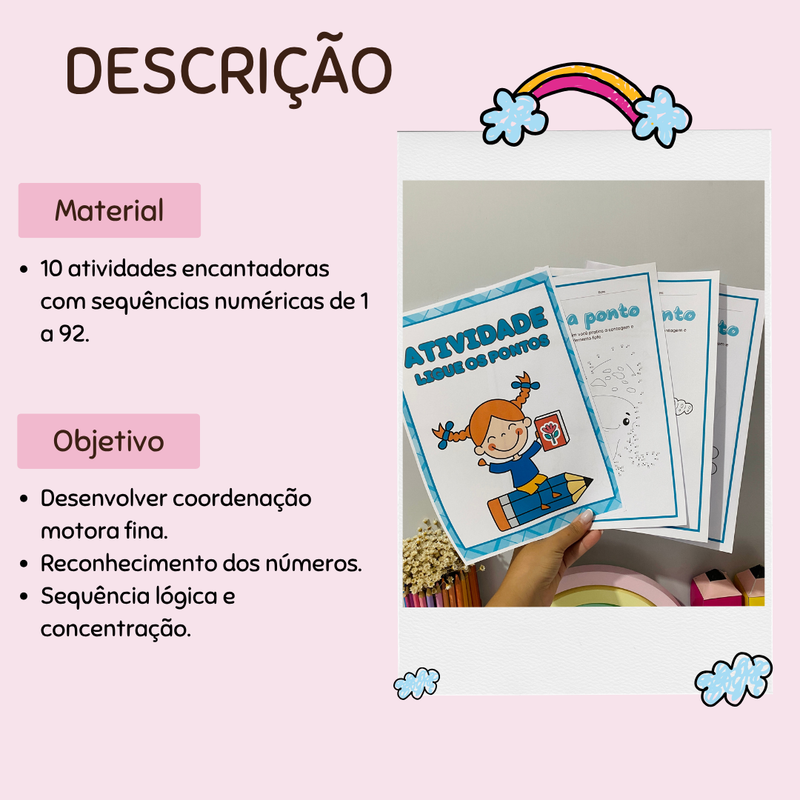 Atividade ligue os pontos - A cada ligação, uma surpresa fofa se revela, tornando o aprendizado leve e divertido!