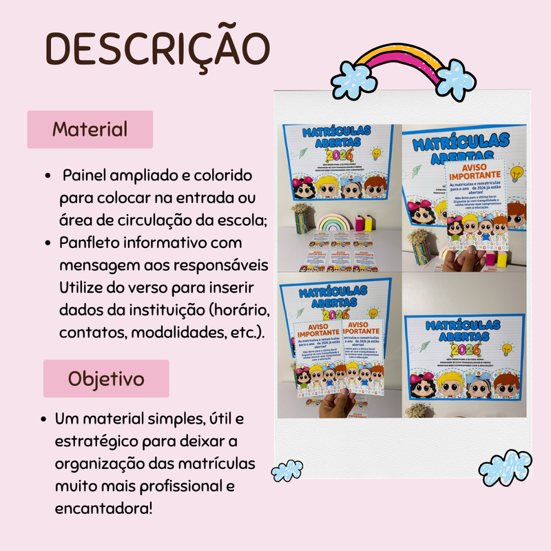 Painel Matrículas Abertas 2026 + Panfleto Personalizável