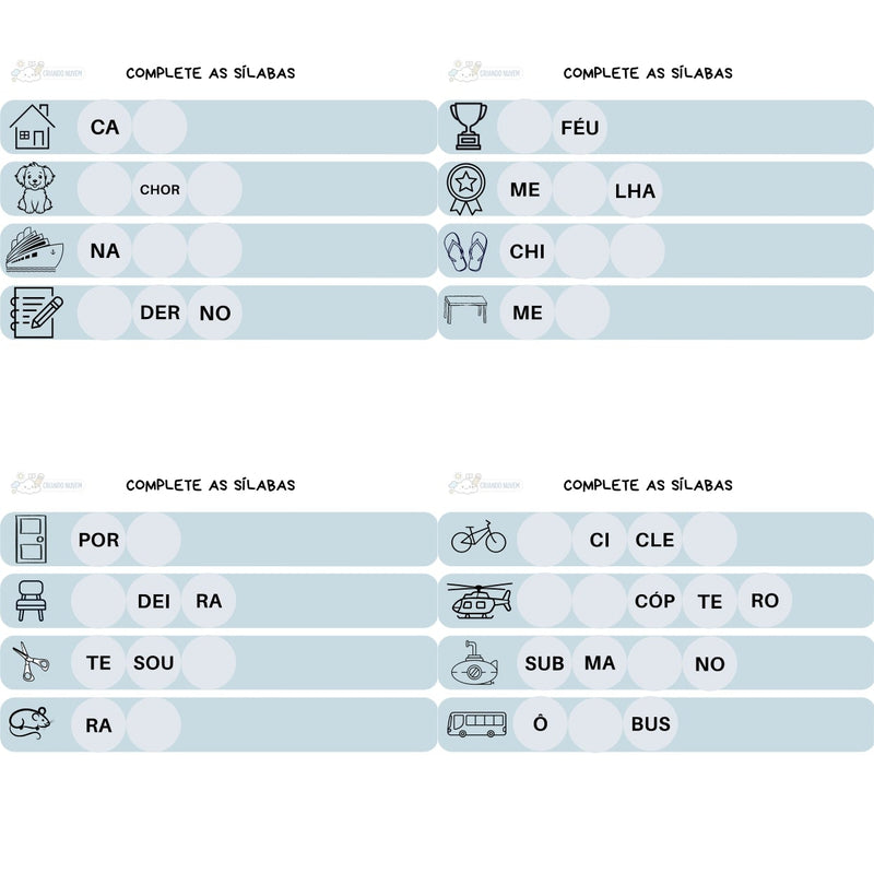 Combo com 10 materiais: Família das sílabas
